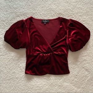 Wine Red Velvet Puff Sleeve Top
